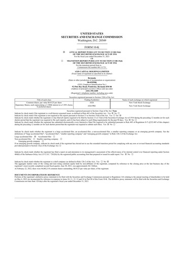 Miniature AXIS Capital
 10-K Rapport annuel 2021