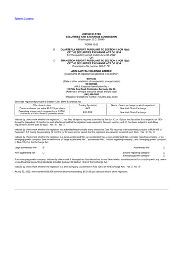 Miniature AXIS Capital
 10-Q Rapport trimestriel 2022 