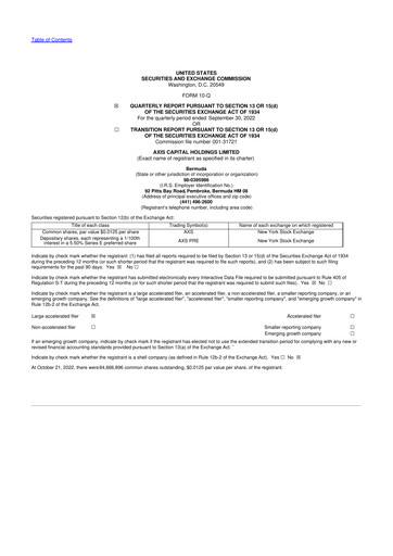 Miniature AXIS Capital
 10-Q Rapport trimestriel 2022 