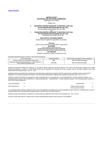 Miniature AXIS Capital
 10-Q Rapport trimestriel 2025 