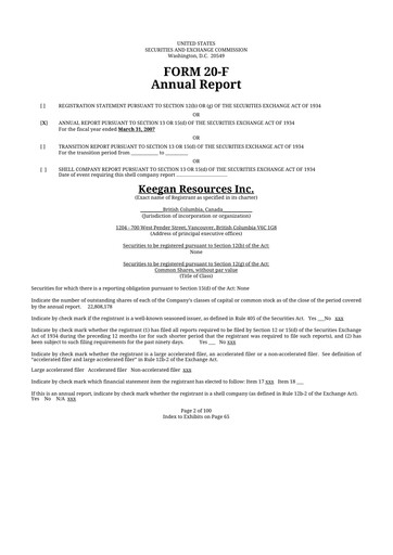 Thumbnail Galiano Gold 20-F Annual Report 