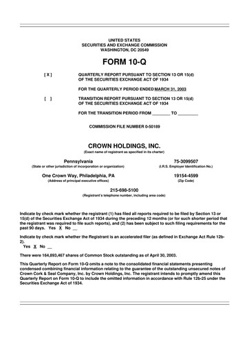 Thumbnail Crown Holdings
 10-Q Quarterly Report FY 