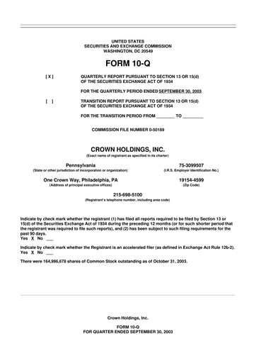 Thumbnail Crown Holdings
 10-Q Quarterly Report FY 