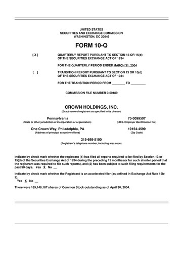 Thumbnail Crown Holdings
 10-Q Quarterly Report FY 