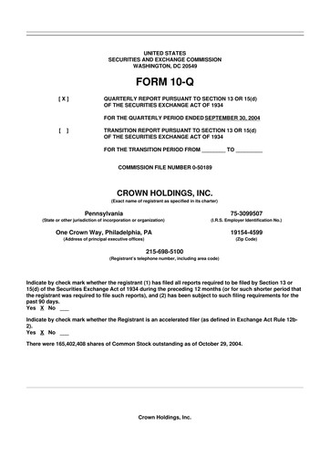 Thumbnail Crown Holdings
 10-Q Quarterly Report FY 