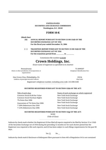 Thumbnail Crown Holdings
 10-K Annual Report 