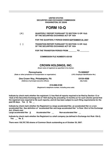 Thumbnail Crown Holdings
 10-Q Quarterly Report FY 