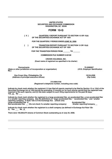 Thumbnail Crown Holdings
 10-Q Quarterly Report FY 