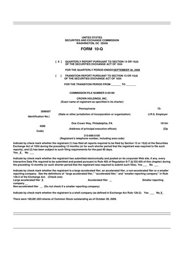 Thumbnail Crown Holdings
 10-Q Quarterly Report FY 