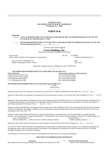 Thumbnail Crown Holdings
 10-K Annual Report 