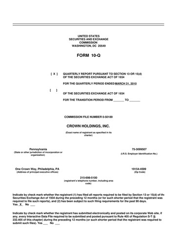 Thumbnail Crown Holdings
 10-Q Quarterly Report FY 