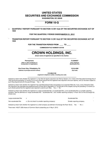 Thumbnail Crown Holdings
 10-Q Quarterly Report FY2012 
