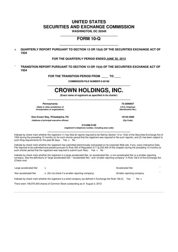 Thumbnail Crown Holdings
 10-Q Quarterly Report FY2012 