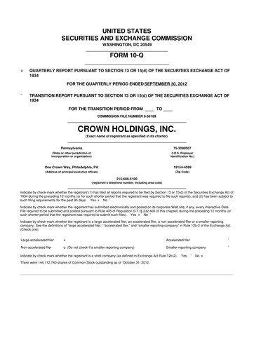 Thumbnail Crown Holdings
 10-Q Quarterly Report FY2012 