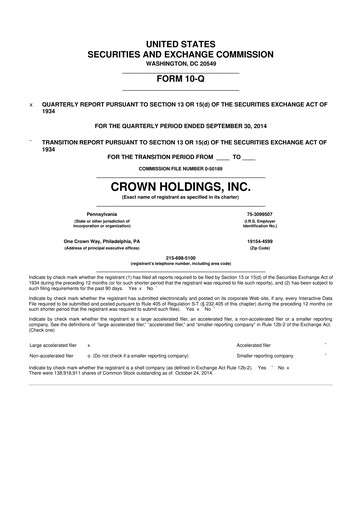Thumbnail Crown Holdings
 10-Q Quarterly Report FY2014 