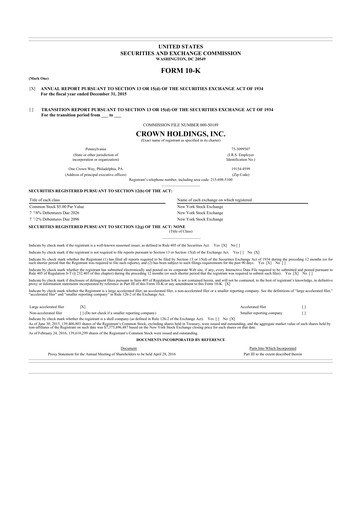 Thumbnail Crown Holdings
 10-K Annual Report 2015