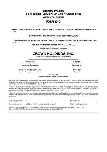 Thumbnail Crown Holdings
 10-Q Quarterly Report FY2016 