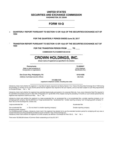 Thumbnail Crown Holdings
 10-Q Quarterly Report FY2017 