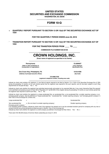 Thumbnail Crown Holdings
 10-Q Quarterly Report FY2018 
