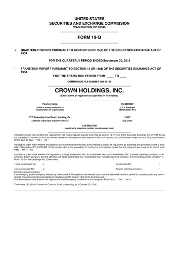 Thumbnail Crown Holdings
 10-Q Quarterly Report FY2018 