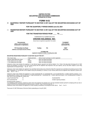 Thumbnail Crown Holdings
 10-Q Quarterly Report FY2021 