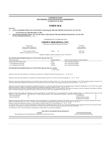 Thumbnail Crown Holdings
 10-K Annual Report 2021