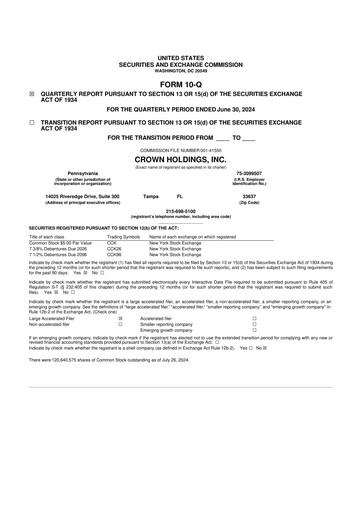 Thumbnail Crown Holdings
 10-Q Quarterly Report FY2024 