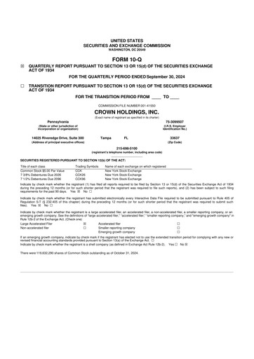 Thumbnail Crown Holdings
 10-Q Quarterly Report FY2024 