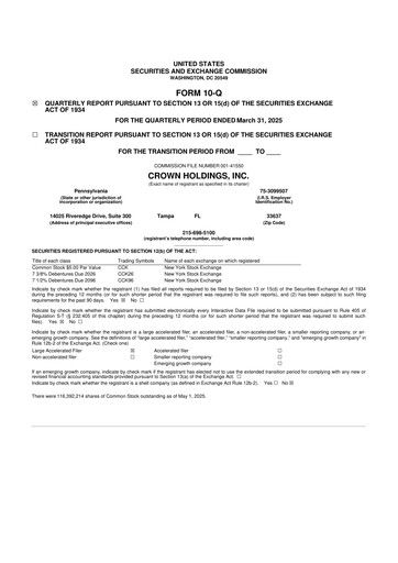Thumbnail Crown Holdings
 10-Q Quarterly Report FY2025 