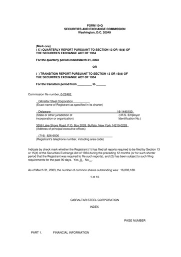 Thumbnail Gibraltar Industries
 10-Q Quarterly Report FY 