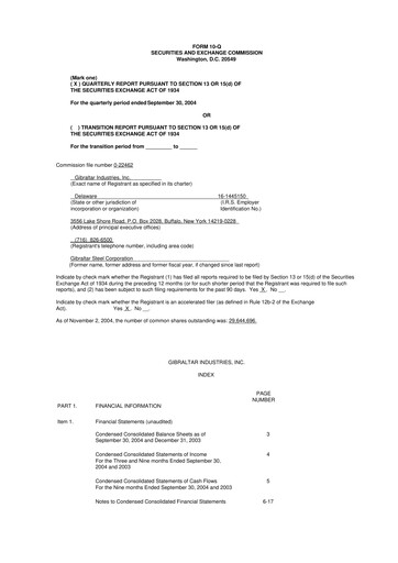 Thumbnail Gibraltar Industries
 10-Q Quarterly Report FY 