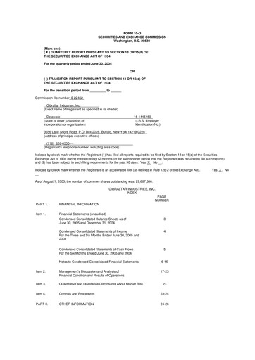 Thumbnail Gibraltar Industries
 10-Q Quarterly Report FY 