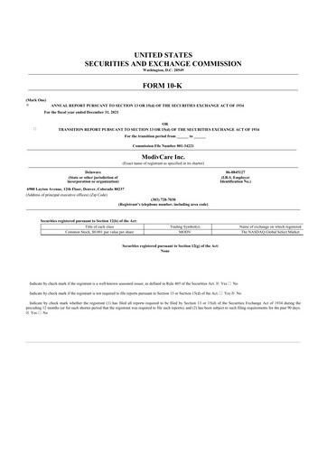 Thumbnail ModivCare 10-K Annual Report 2021