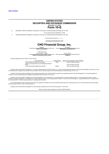 Thumbnail CNO Financial Group
 10-Q Quarterly Report FY 