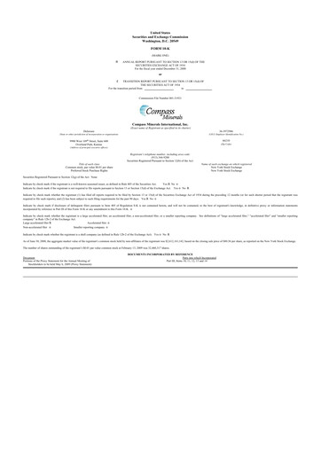 Miniature Compass Minerals 10-K Rapport annuel 