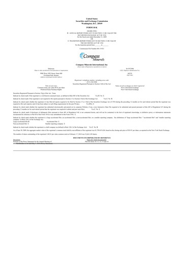 Miniature Compass Minerals 10-K Rapport annuel 
