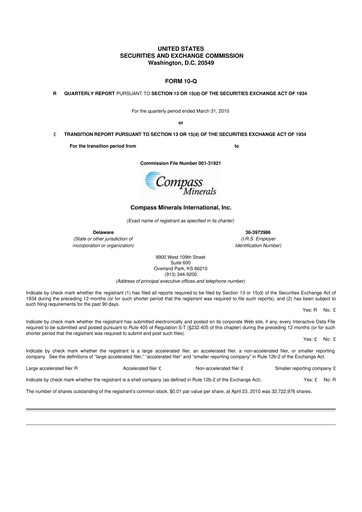 Thumbnail Compass Minerals 10-Q Quarterly Report FY 