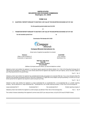 Thumbnail Compass Minerals 10-Q Quarterly Report FY2010 