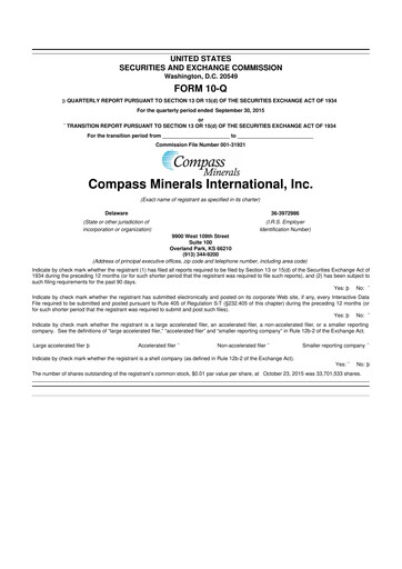 Thumbnail Compass Minerals 10-Q Quarterly Report FY2015 