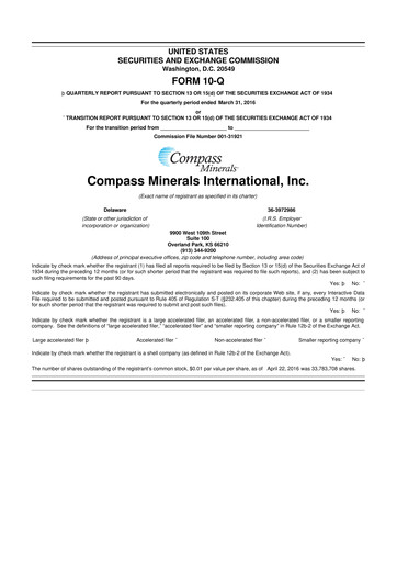 Thumbnail Compass Minerals 10-Q Quarterly Report FY2016 
