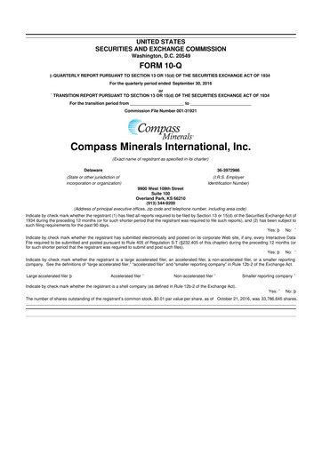Thumbnail Compass Minerals 10-Q Quarterly Report FY2016 