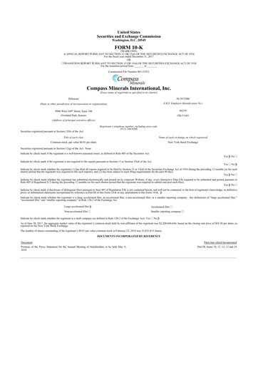 Miniature Compass Minerals 10-K Rapport annuel 2017