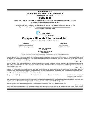 Thumbnail Compass Minerals 10-Q Quarterly Report FY2018 