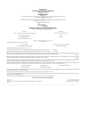 Miniature Compass Minerals 10-K Rapport annuel 2018
