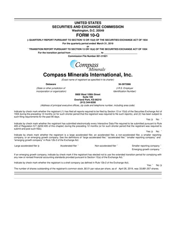 Thumbnail Compass Minerals 10-Q Quarterly Report FY2019 