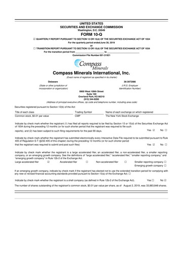 Thumbnail Compass Minerals 10-Q Quarterly Report FY2019 