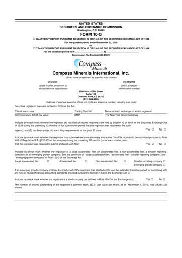 Thumbnail Compass Minerals 10-Q Quarterly Report FY2019 