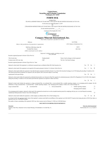 Miniature Compass Minerals 10-K Rapport annuel 2019