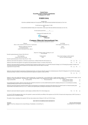 Miniature Compass Minerals 10-K Rapport annuel 2020