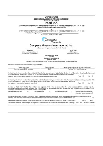 Thumbnail Compass Minerals 10-Q Quarterly Report FY2022 